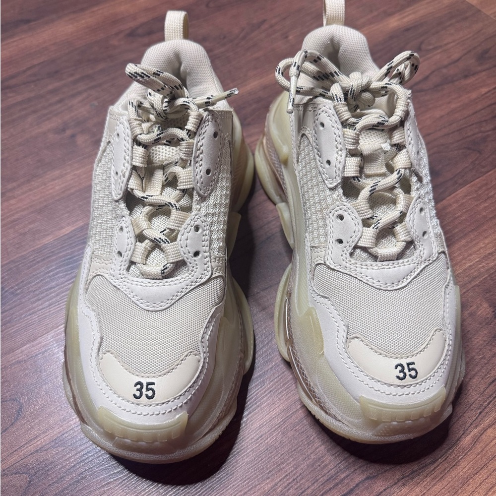 Balenciaga Beige Lace-Up Sneakers